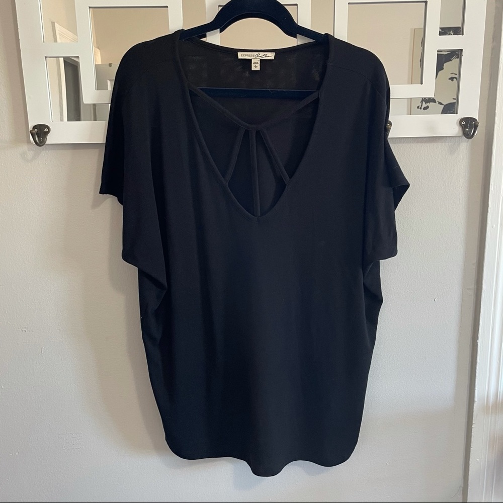 Express One Eleven Black Casual Short Sleeve Top